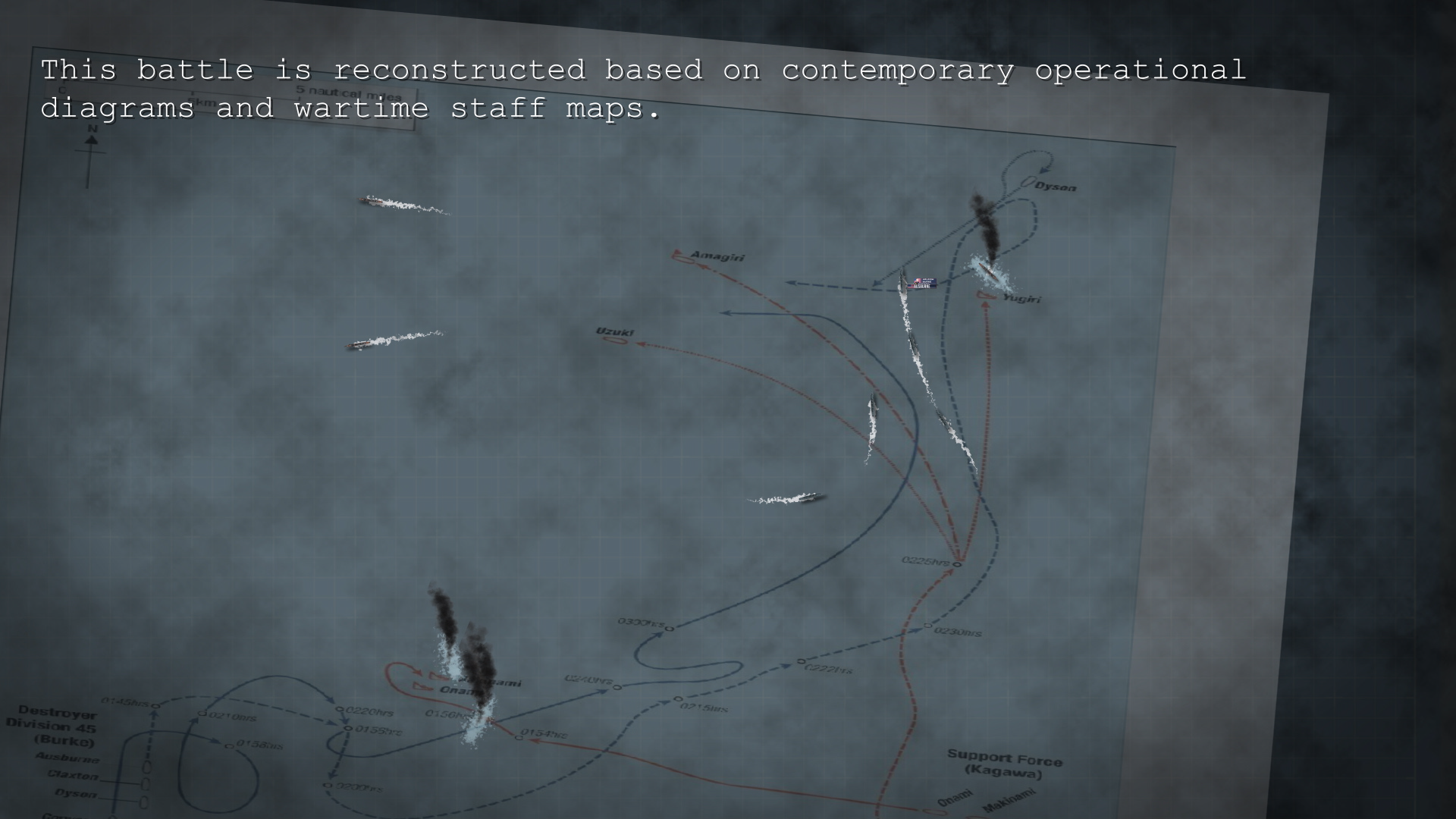 Cape St George naval battle map with fleet positions and movement trails